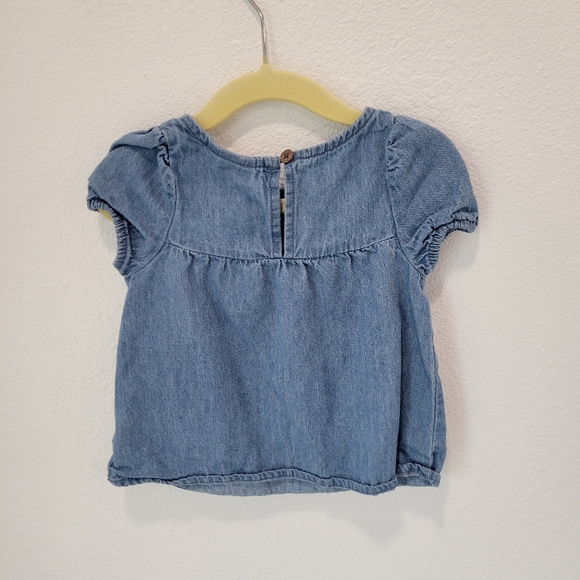 Cat & Jack Baby Girl Denim Puff Sleeve Top Ruffle 12M - Picture 3 of 3